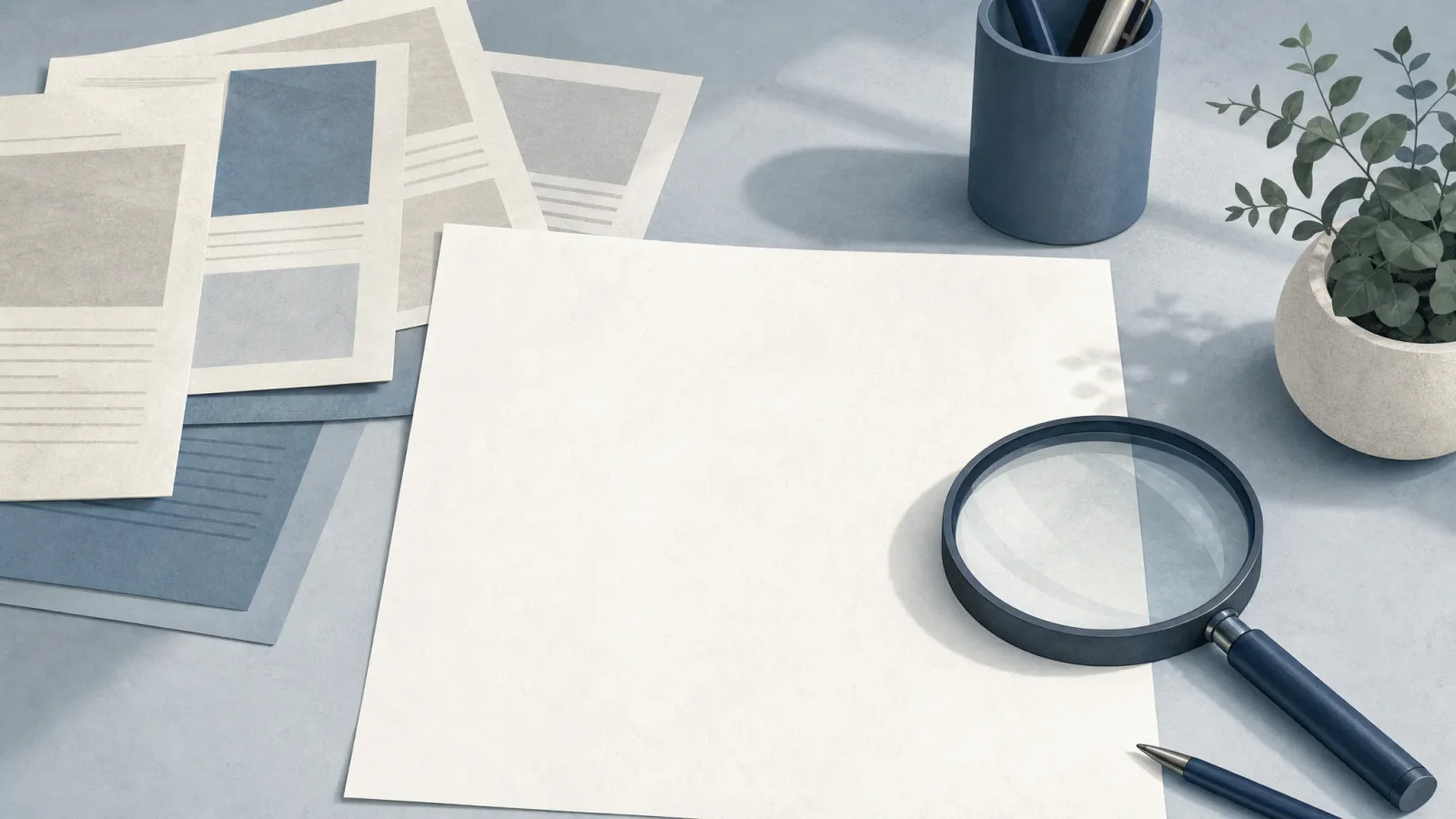 Blank document with a magnifying glass and source pages, representing a need for more evidence.